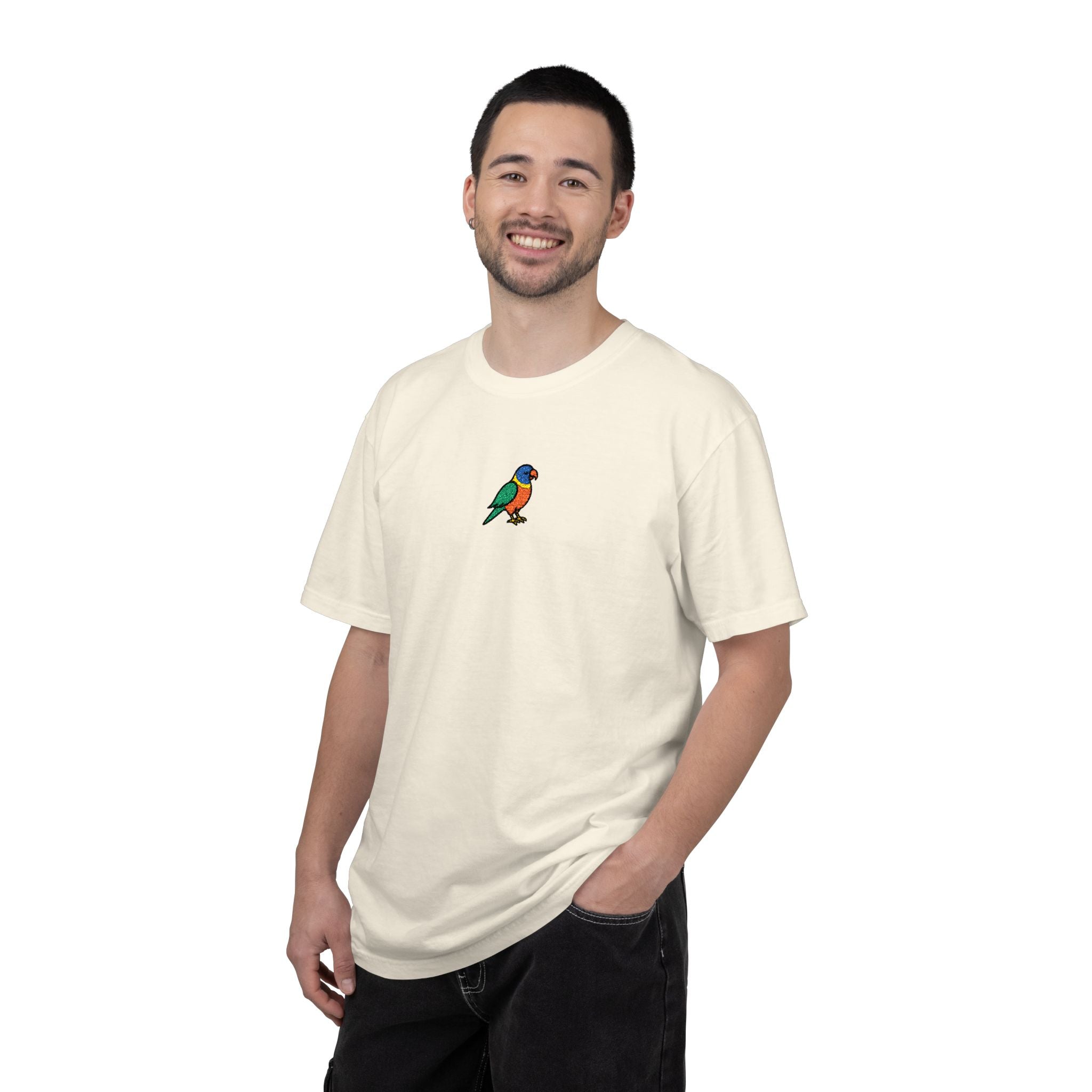Rainbow Lorakeet Embroidered Unisex Garment-Dyed T-shirt