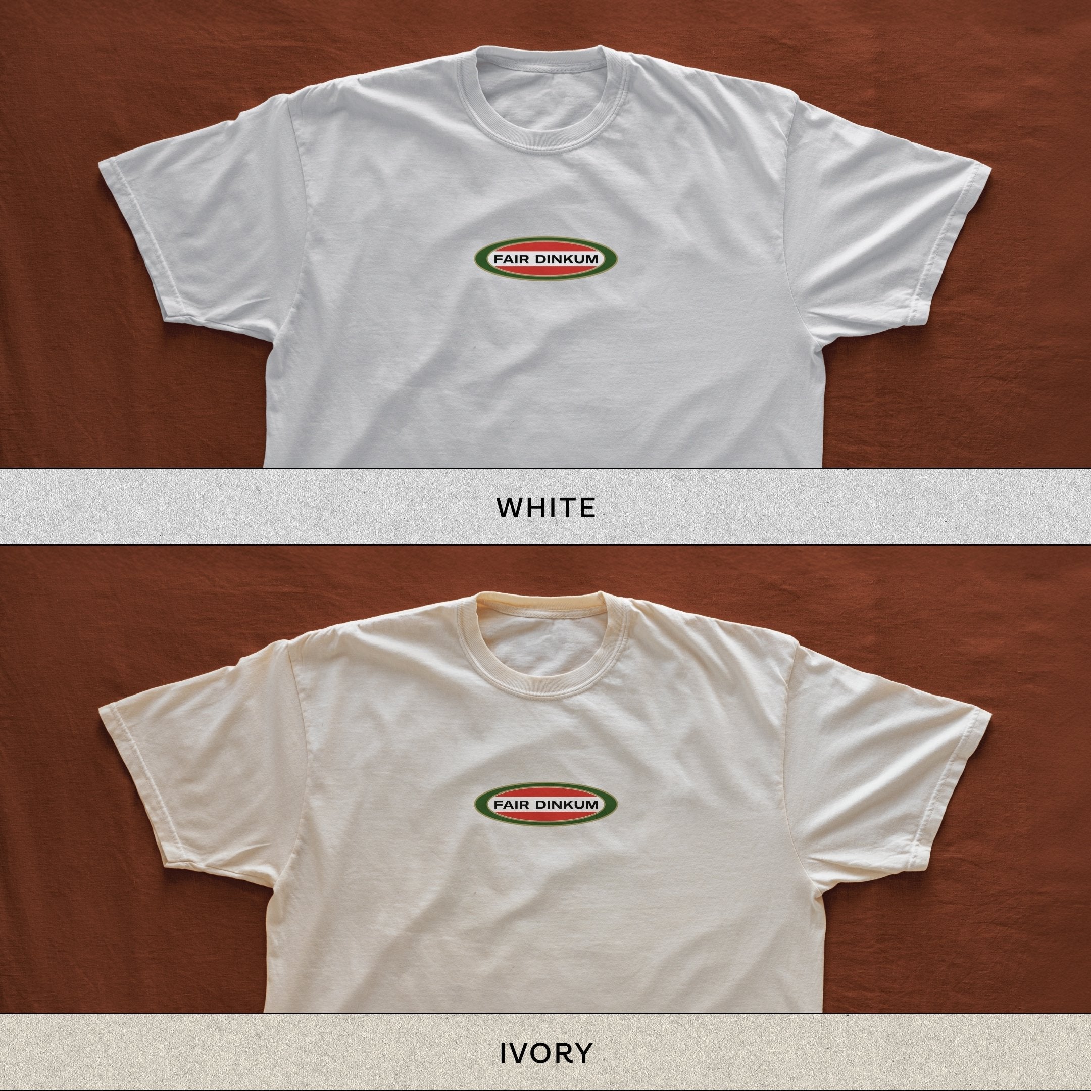 Fair Dinkum Oval Tee - colour comparison