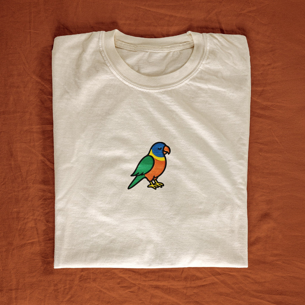 Rainbow Lorikeet Embroidered Tee - ivory