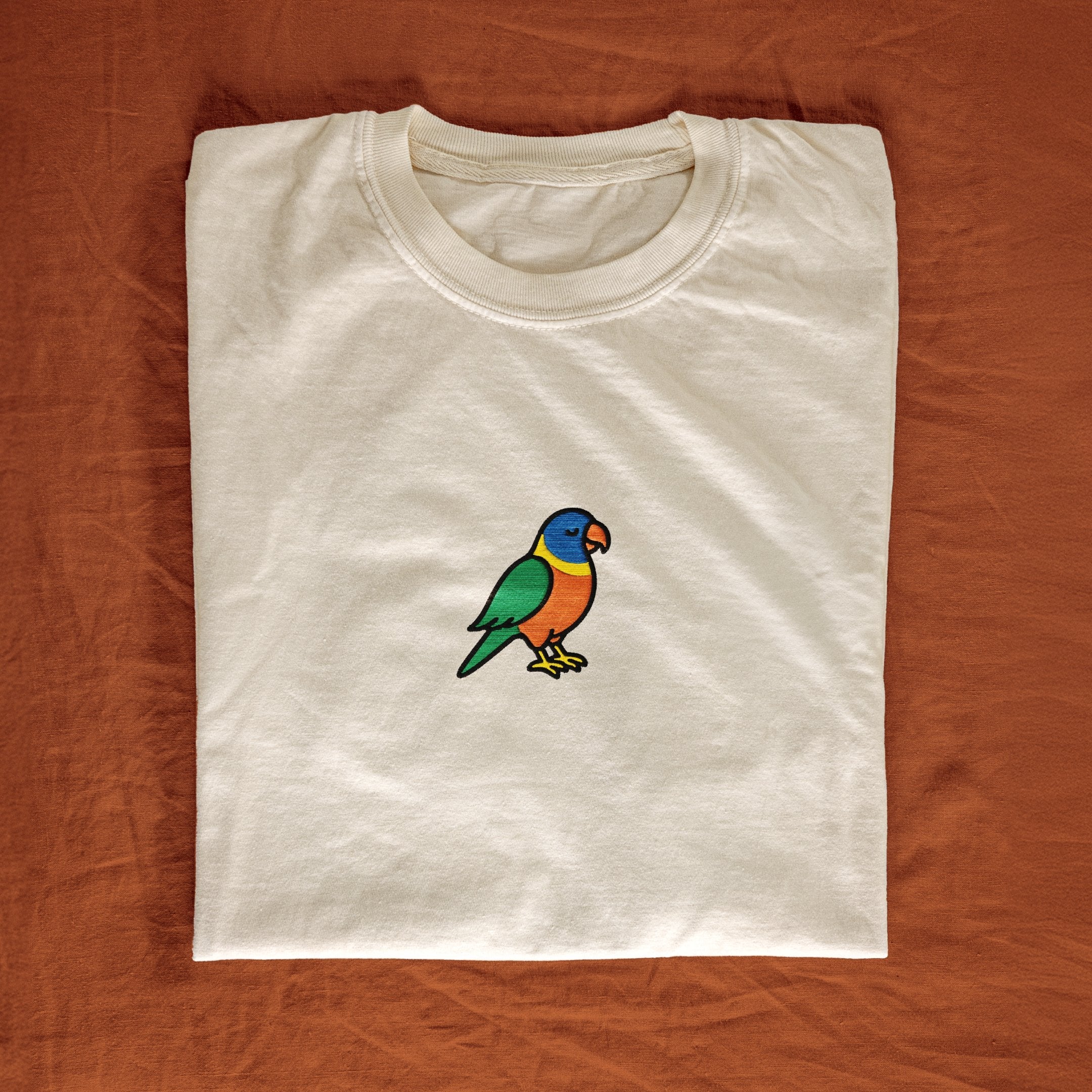 Rainbow Lorikeet Embroidered Tee - ivory