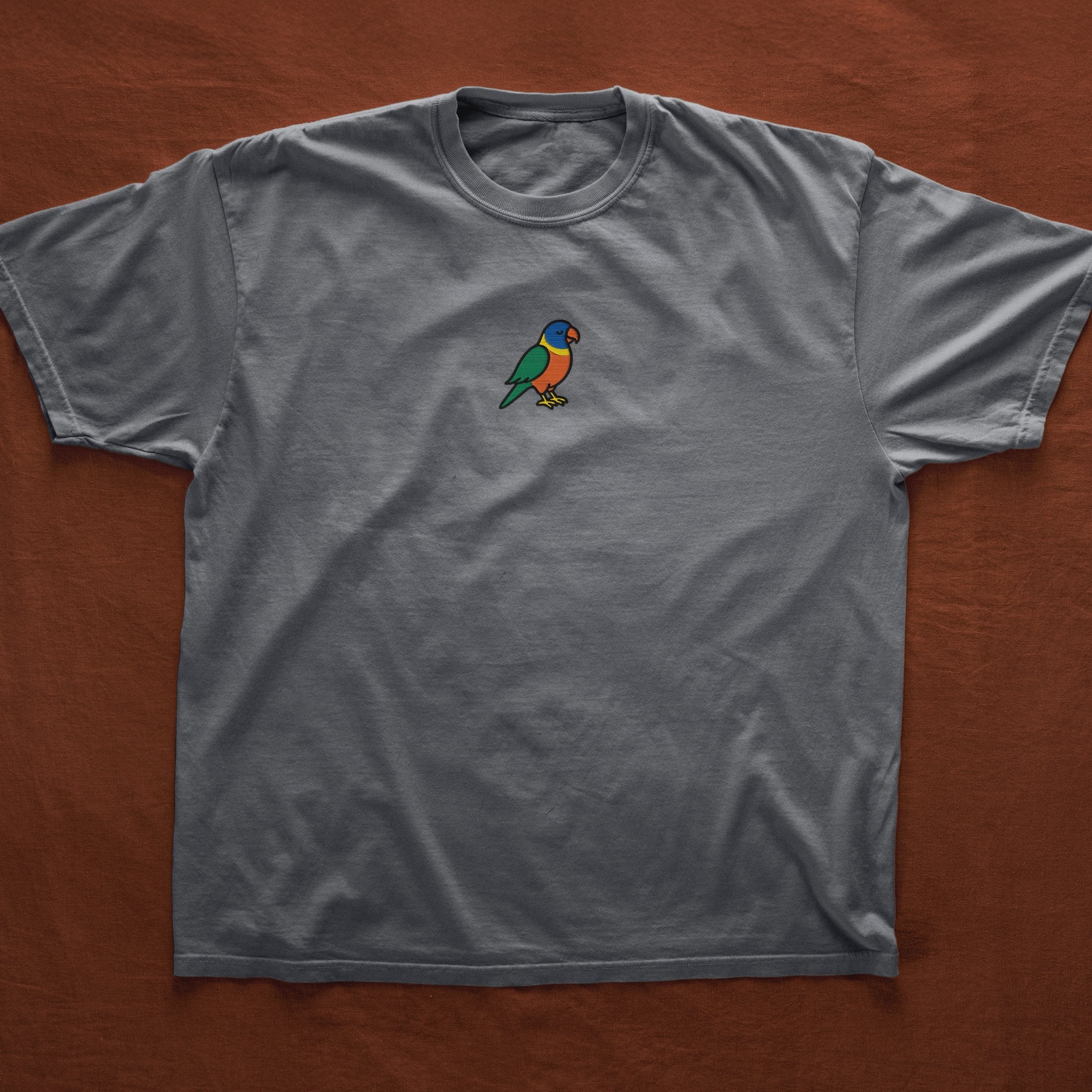 Rainbow Lorikeet Embroidered Tee - pepper
