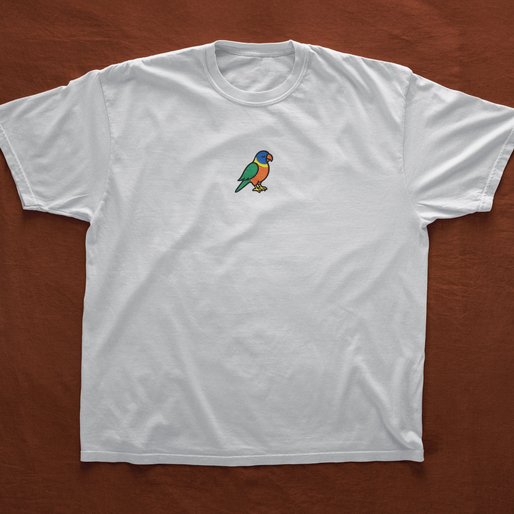 Rainbow Lorikeet Embroidered Tee - white