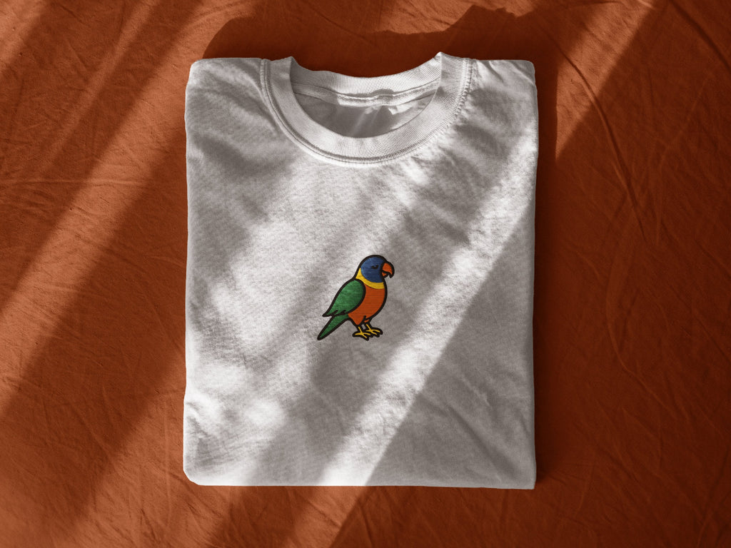 Rainbow Lorikeet Embroidered Tee - white