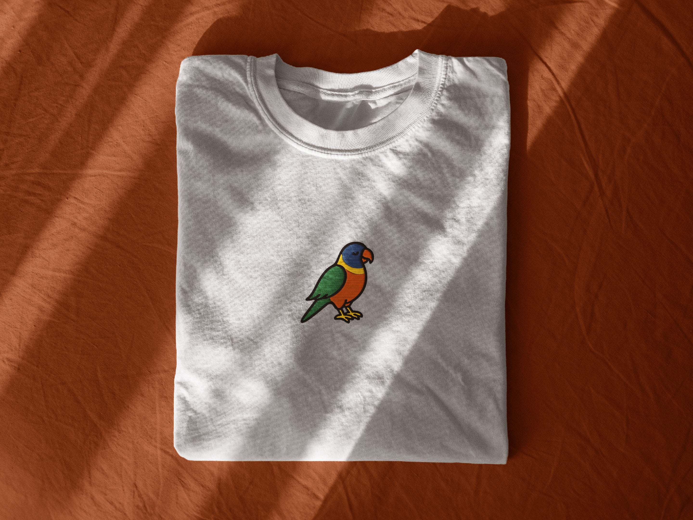 Rainbow Lorikeet Embroidered Tee - white