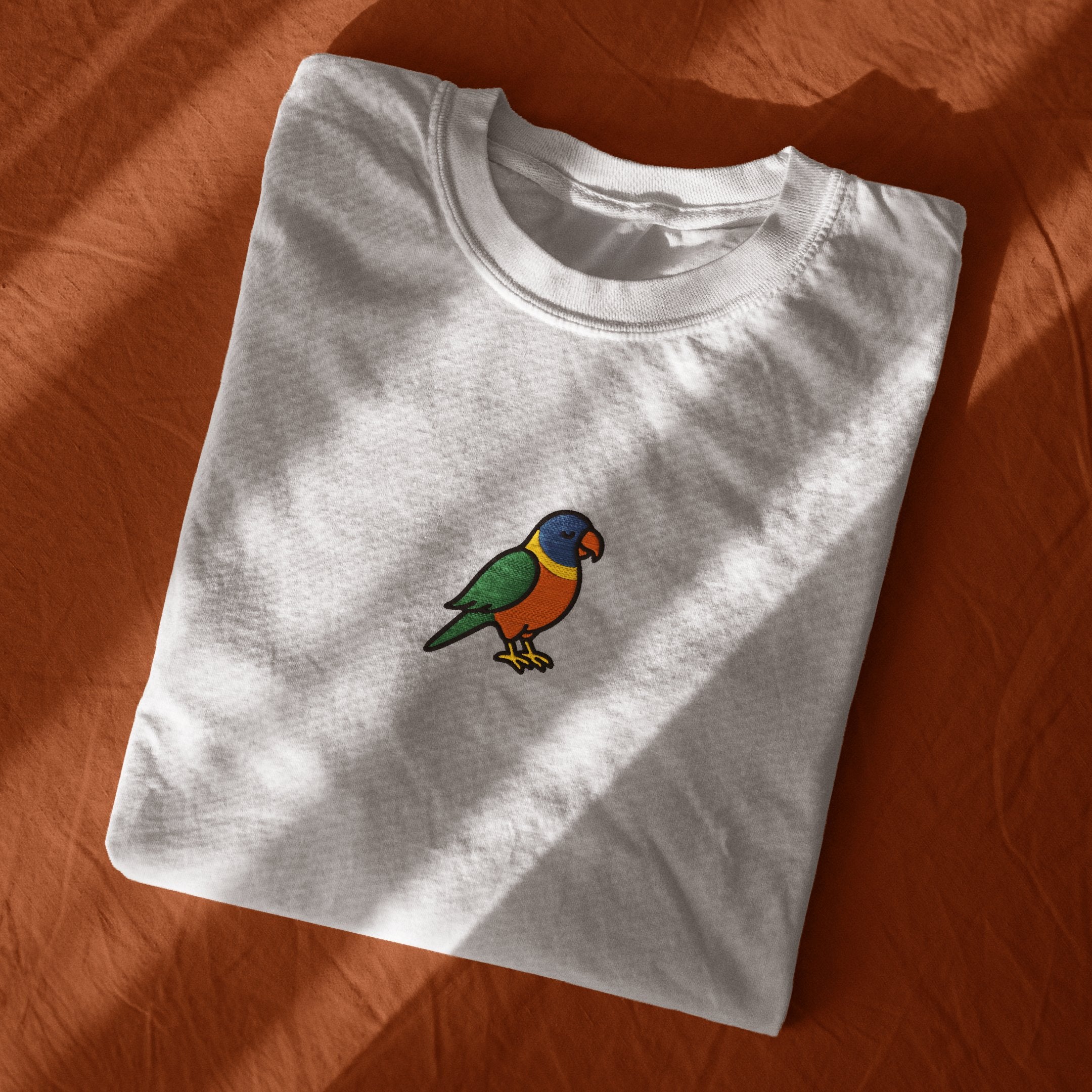 Rainbow Lorikeet Embroidered Tee - white