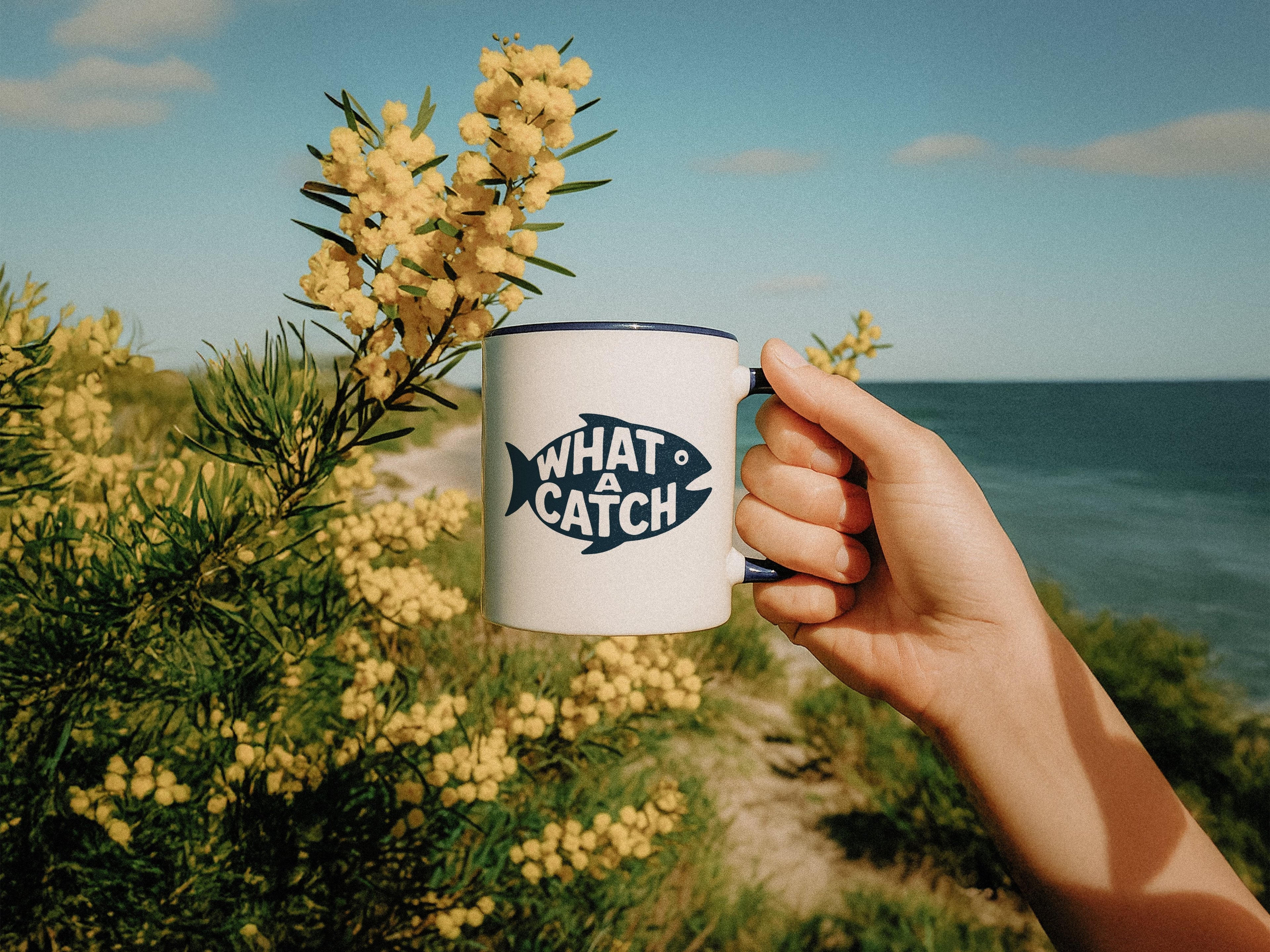 What A Catch Mug - lifestyle navy